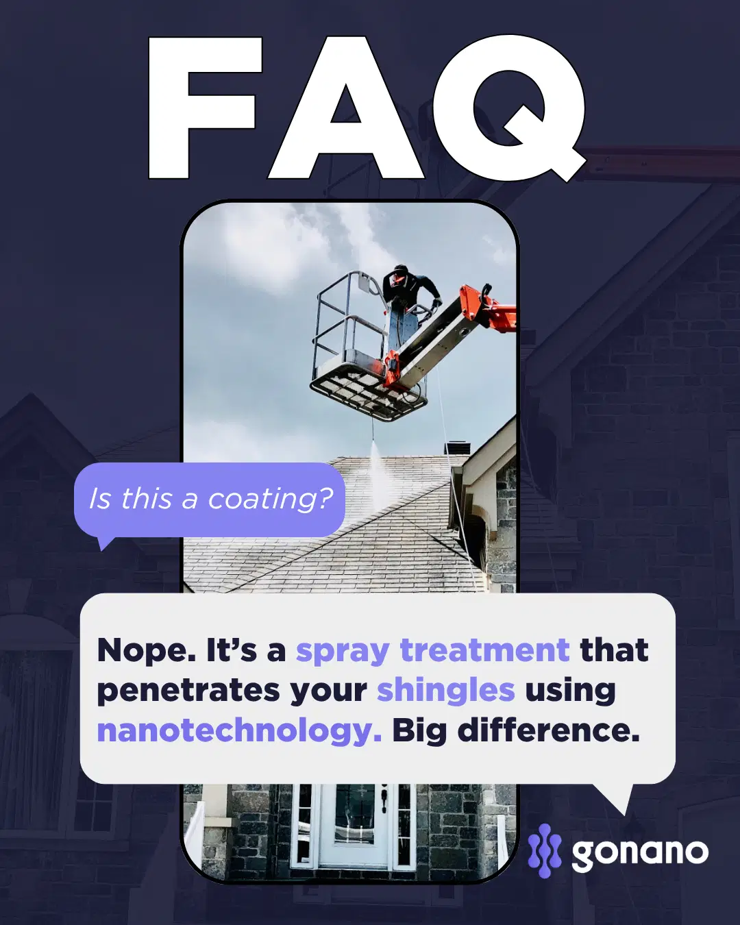 GoNano professional applying a nano-penetrating treatment to an asphalt-shingle roof
