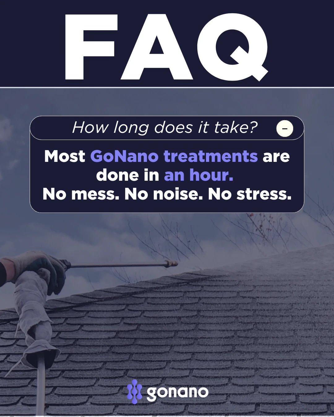 GoNano roof treatment FAQ visual showing a professional application